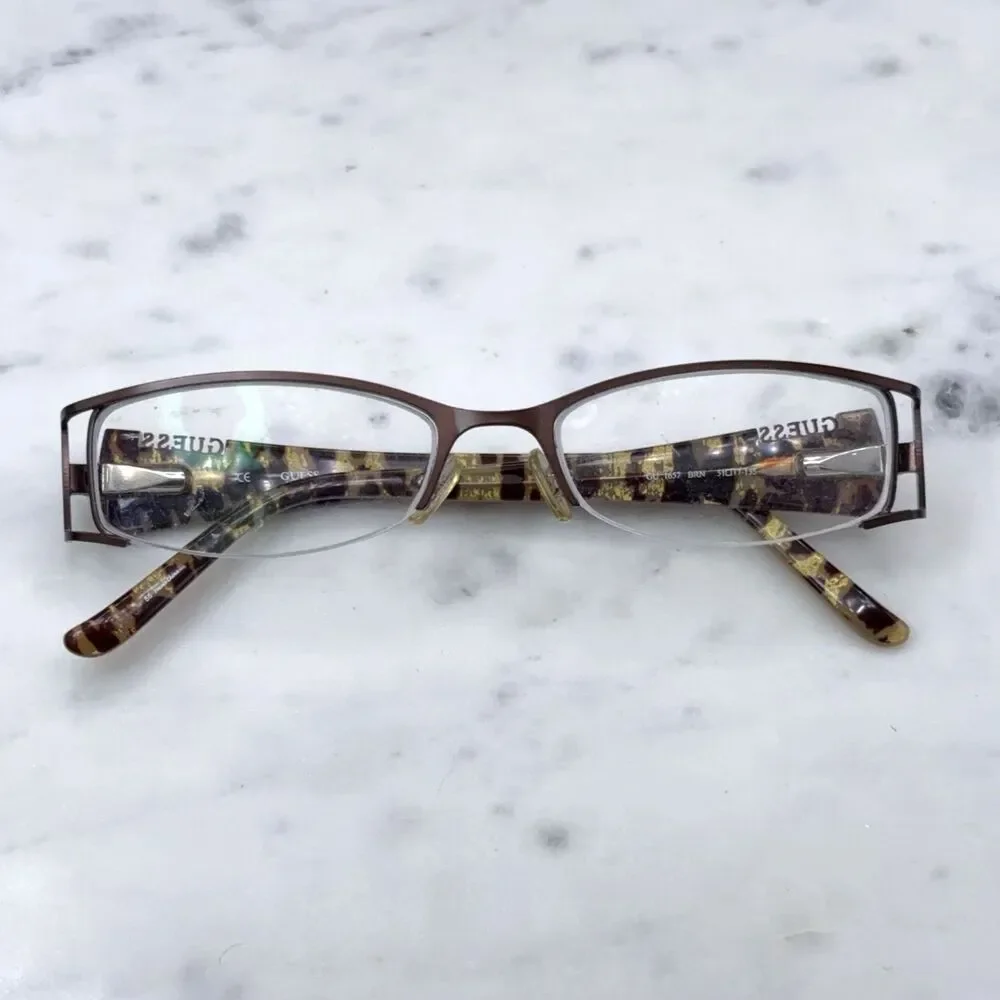 GUESS GU 1657 BRN Half Rim Brown Eyeglasses Frames Only with Case 51-17-135